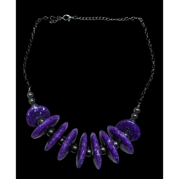 Chunky Gothic Purple Crackle Disc Statement Necklace - Picture 1 of 7